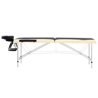 vidaXL Składany stół do masażu, 2-strefowy, aluminiowy, czarno-beżowy