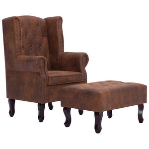 vidaXL Fotel Chesterfield z podn&oacute;żkiem, brązowy, sztuczny zamsz
