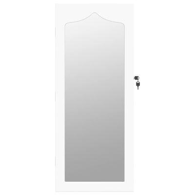 vidaXL Wisząca szafka na biżuterię, z lustrem, biała, 37,5x10x90 cm