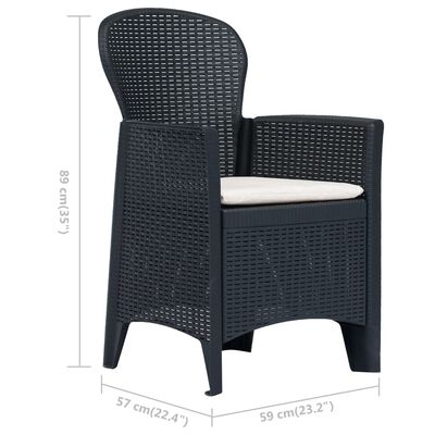 vidaXL Krzesła ogrodowe z poduszkami, 2 szt., antracytowe, plastikowe