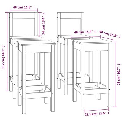 vidaXL 4-cz. zestaw krzeseł barowych, czarny, drewno sosnowe