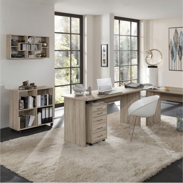 FMD Regał na k&oacute;łkach skrętnych, z 4 przegrodami, dębowy