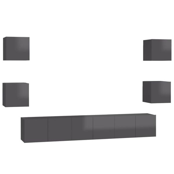 vidaXL 7-cz. zestaw szafek TV, wysoki połysk, szary