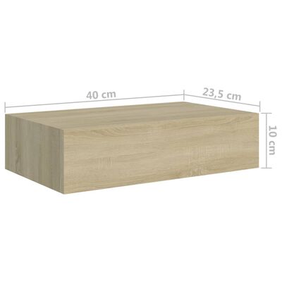 vidaXL Półki ścienne z szufladą, 2 szt., dąb, 40x23,5x10 cm, MDF
