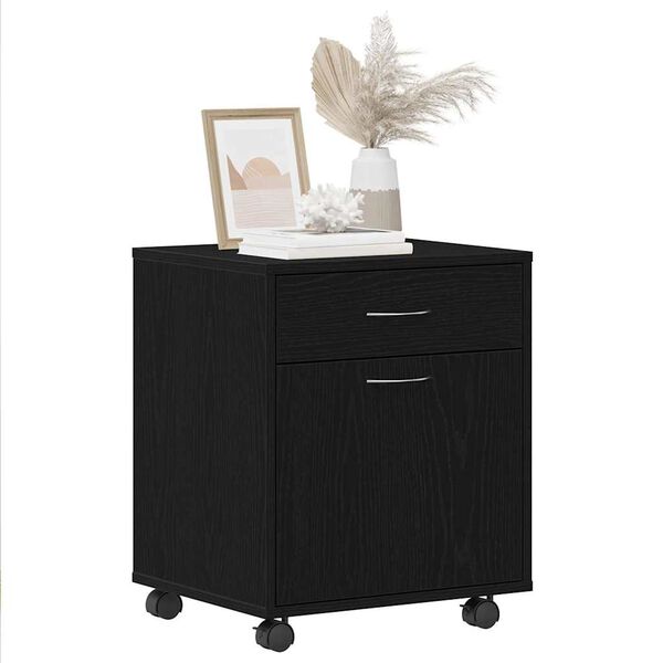 vidaXL Szafka na k&oacute;łkach z kołem Czarny dąb 45 x 38 x 54 cm