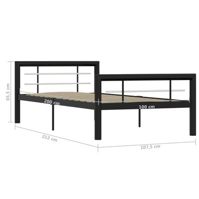 vidaXL Rama łóżka, czarno-biała, metalowa, 90 x 200 cm