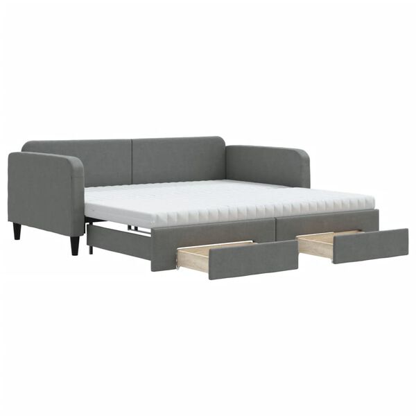 vidaXL Sofa rozsuwana z szufladami, ciemnoszara, 100x200 cm, tkanina