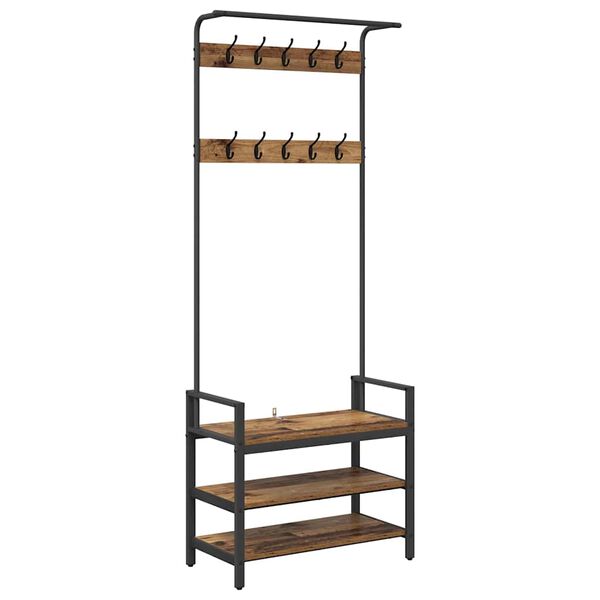 vidaXL Wieszak na płaszcze z p&oacute;łką Stare drewno 75 x 34 x 184 cm