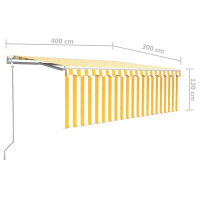vidaXL Automatycznie zwijana markiza z zasłoną, 4x3 m, żółto-biała