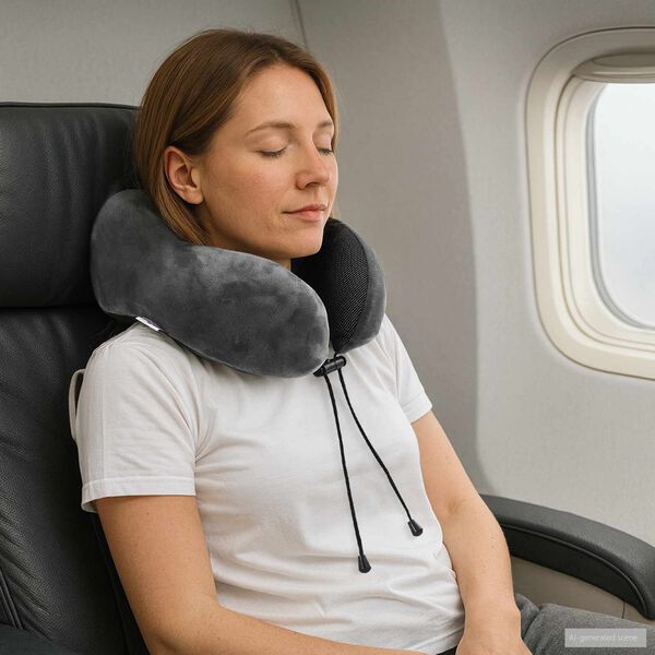 vidaXL Poduszka podr&oacute;żna na szyję Z regulacją Szary 27 x 26 x 14 cm