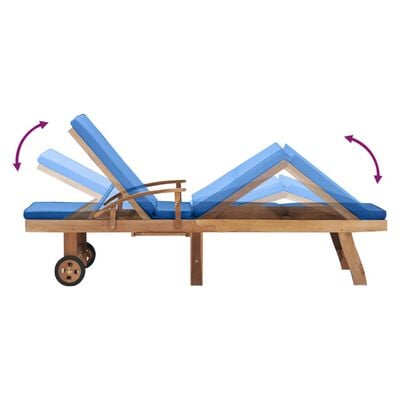 vidaXL Leżak z poduszką, lite drewno tekowe, niebieski