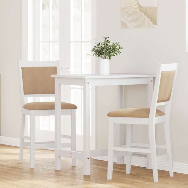 vidaXL Hokery barowe z poduszkami 2 szt. Białe lite drewno gumowe