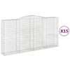 vidaXL Kosze gabionowe, 15 szt, 400x50x200/220cm, galwanizowane żelazo