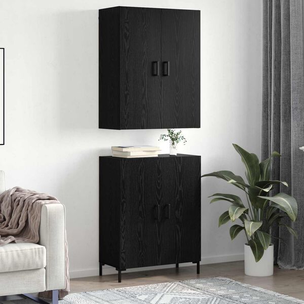 vidaXL Highboard Czarny dąb 69,5 x 34 x 180 cm Materiał drewnopochodny