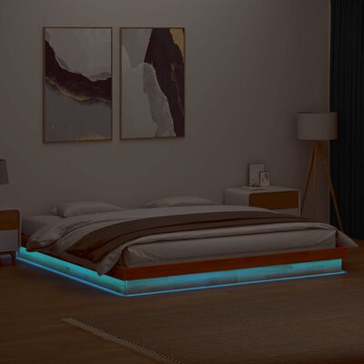 vidaXL Rama łóżka z LED, woskowy brąz, 180x200 cm, lite drewno sosnowe