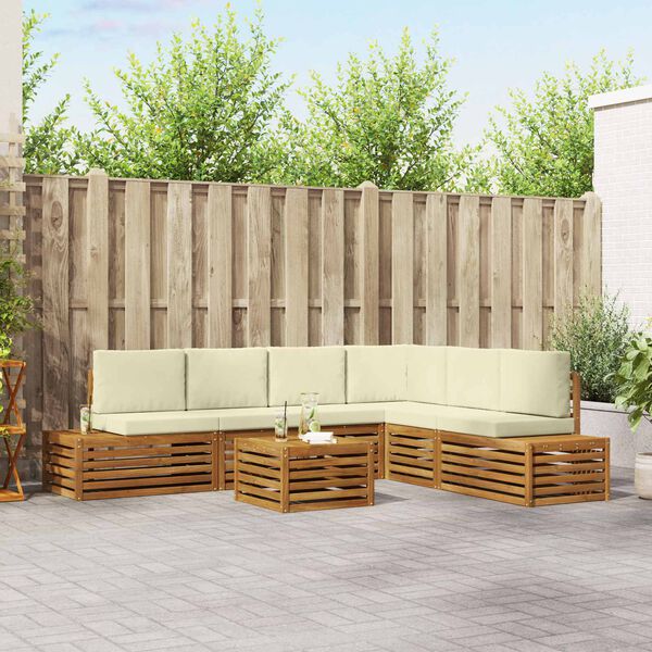 vidaXL Zestaw sof na zewnątrz z poduszką 7 Sztuka Naturalny i Kremowy