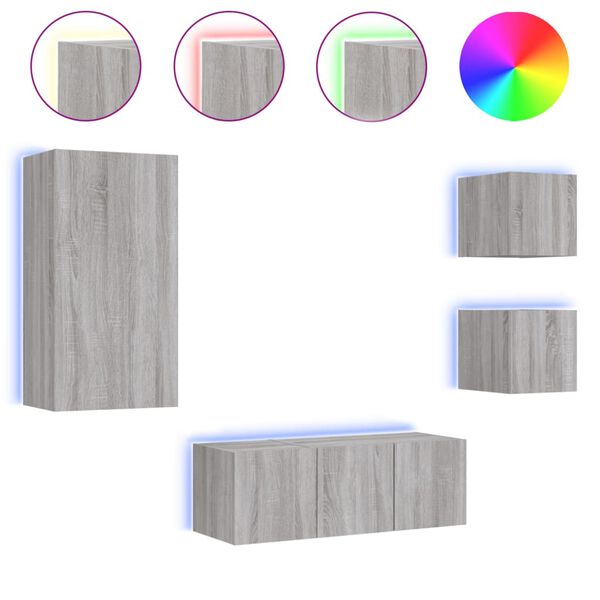 vidaXL 5-częściowy zestaw mebli TV z LED, szary dąb sonoma