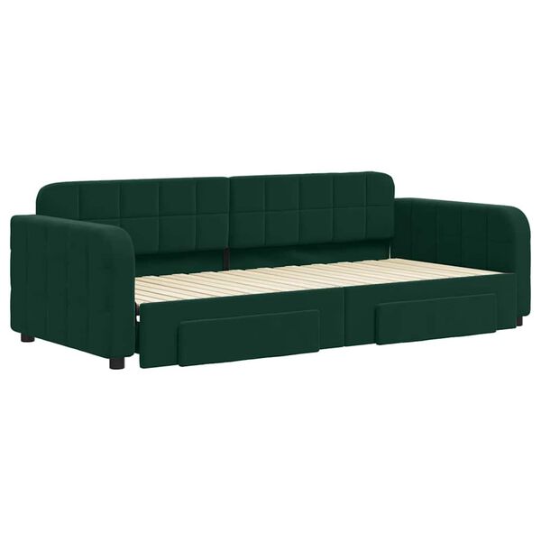 vidaXL Sofa rozsuwana z szufladami, ciemnozielona, 90x200 cm, aksamit