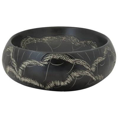 vidaXL Umywalka nablatowa, czarna, owalna, 59x40x15 cm, ceramiczna