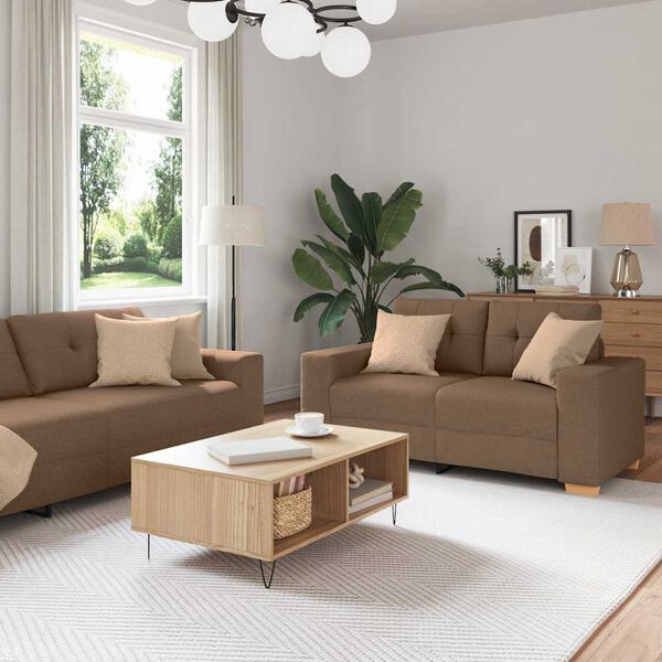 vidaXL Sofa 3 pcs Brązowy Tkanina lniana