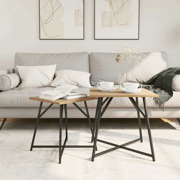 vidaXL Zestaw stolik&oacute;w bocznych 2 pcs Dąb rzemieślniczy i Czarny