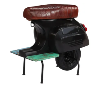 vidaXL Barkruk scooter echt leer en massief gerecycled hout zwart