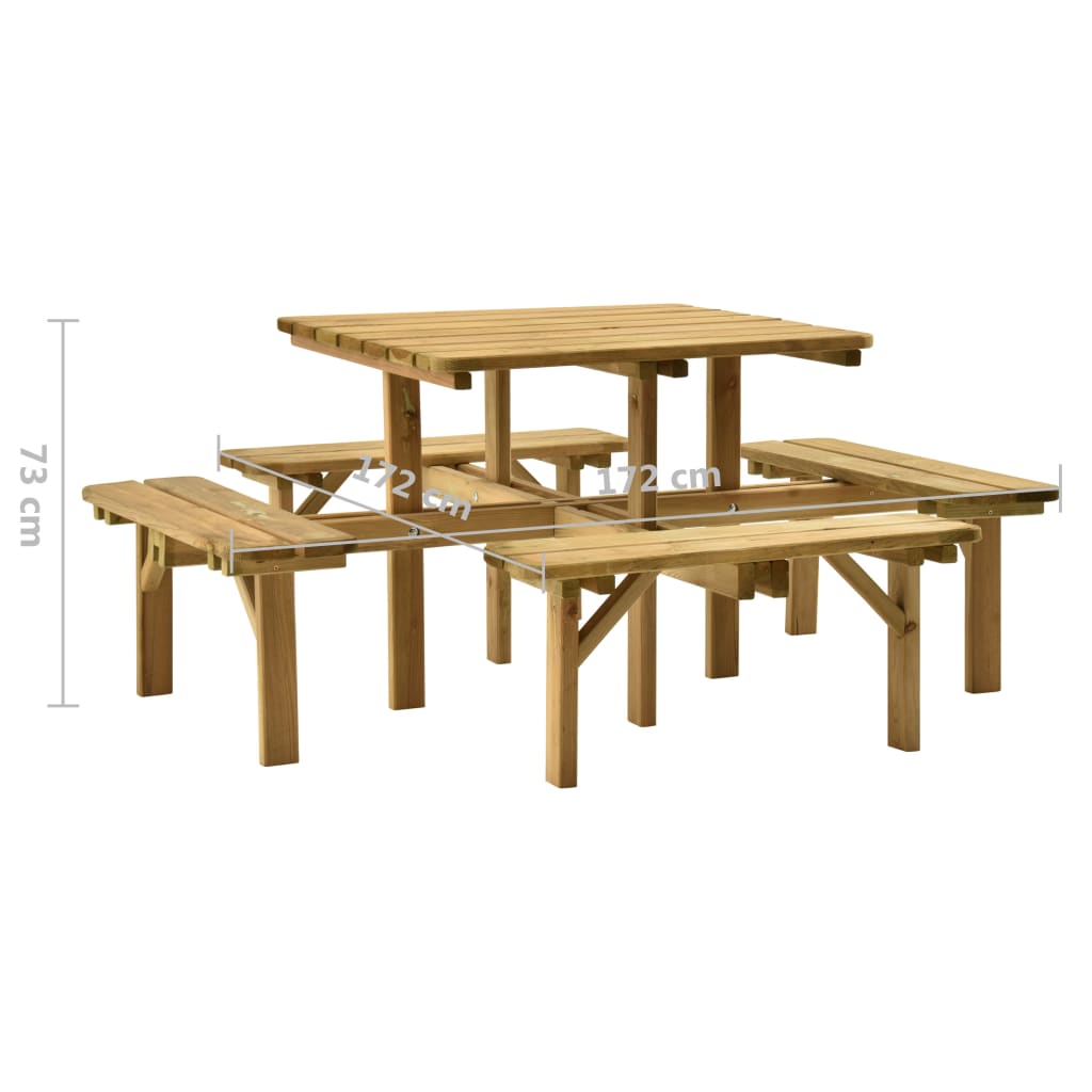 vidaXL Stół piknikowy z 4 ławkami, 172x172x73 cm, impregnowana sosna