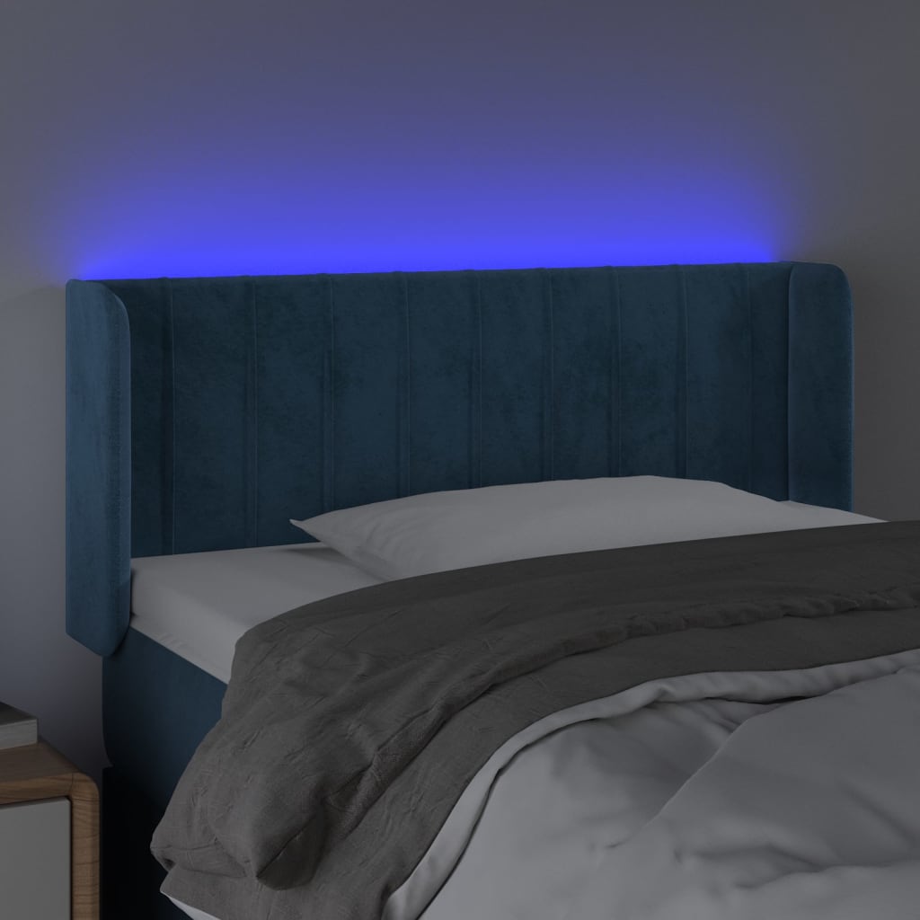 vidaXL Zagłówek do łóżka z LED, ciemnoniebieski 83x16x78/88cm, aksamit