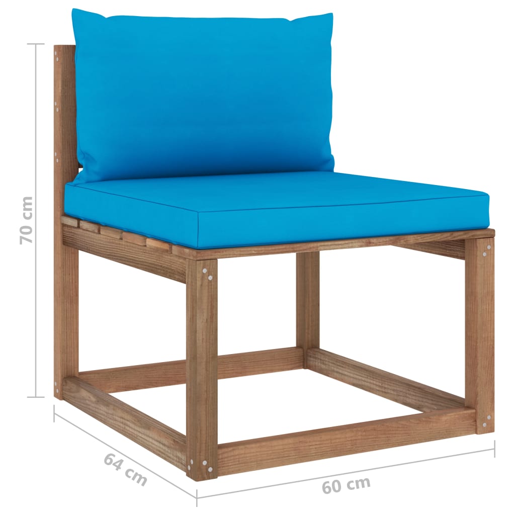 vidaXL Ogrodowa sofa narożna z palet, z jasnoniebieskimi poduszkami