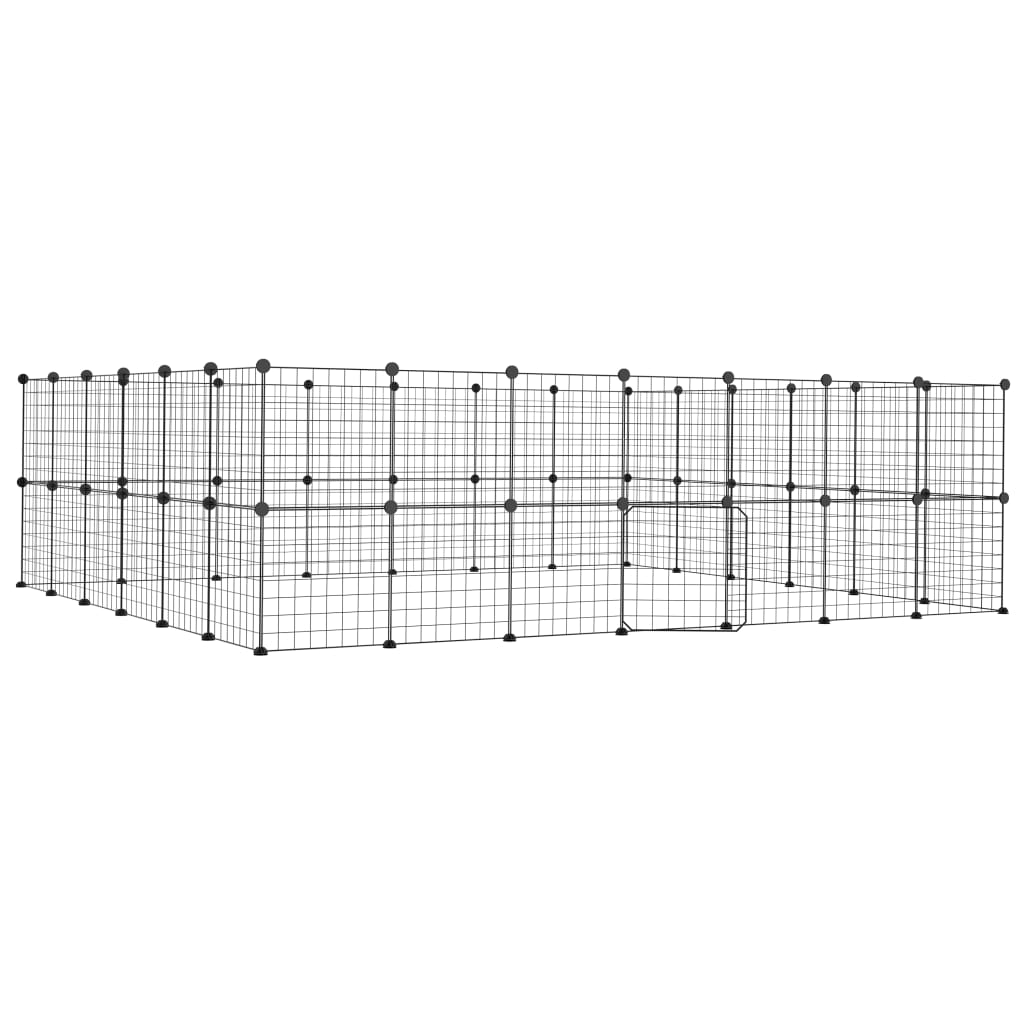 vidaXL Klatka dla zwierząt z bramką, 52 panele, czarna, 35x35 cm, stal