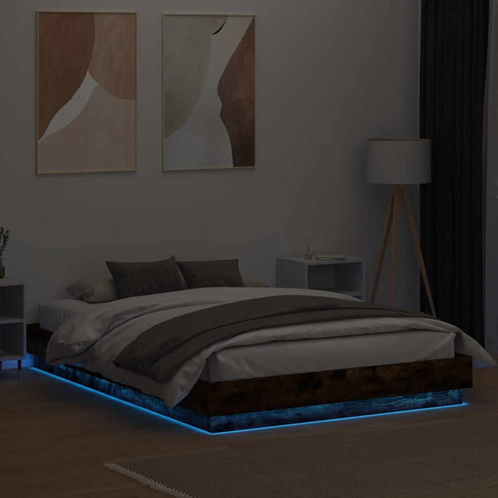 vidaXL Rama łóżka z oświetleniem LED, przydymiony dąb, 160x200 cm