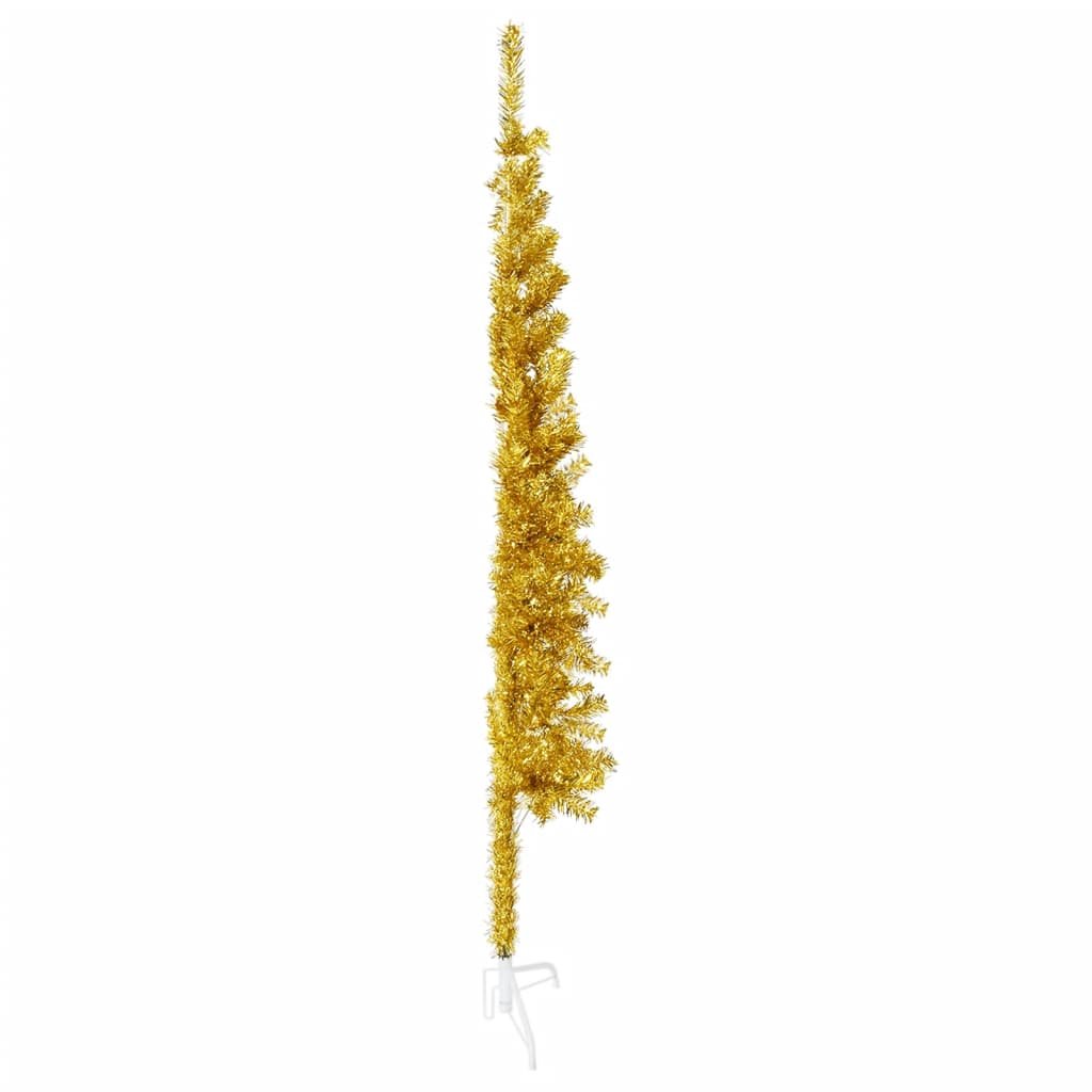 vidaXL Smukła choinka połówka ze stojakiem, sztuczna, złota, 120 cm