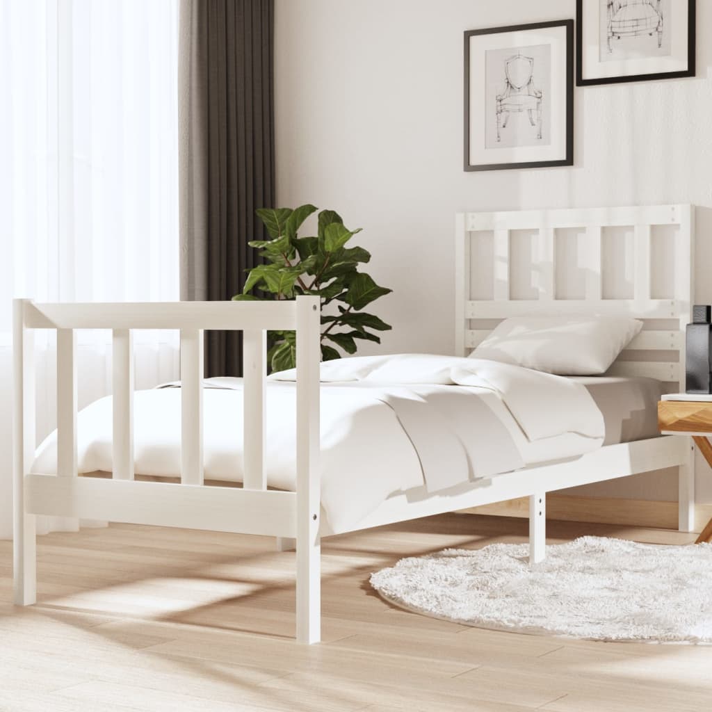 vidaXL Rama łóżka, biała, 75x190 cm, lite drewno