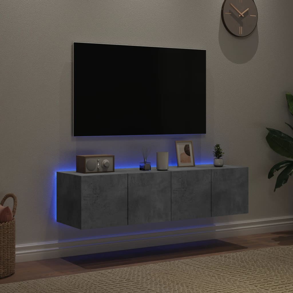 vidaXL Ścienne szafki TV z LED, 2 szt., szarość betonu, 60x35x31 cm