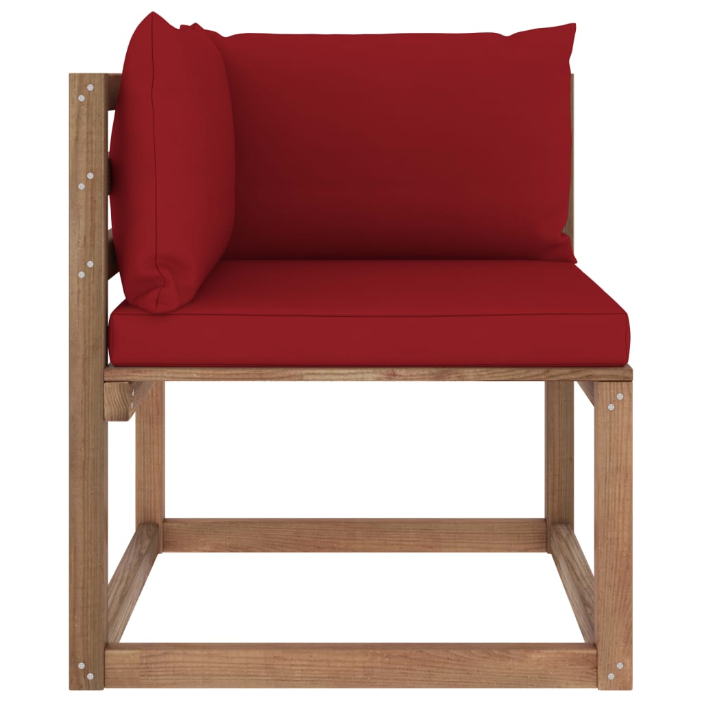 vidaXL Ogrodowa sofa narożna z palet, z bordowymi poduszkami