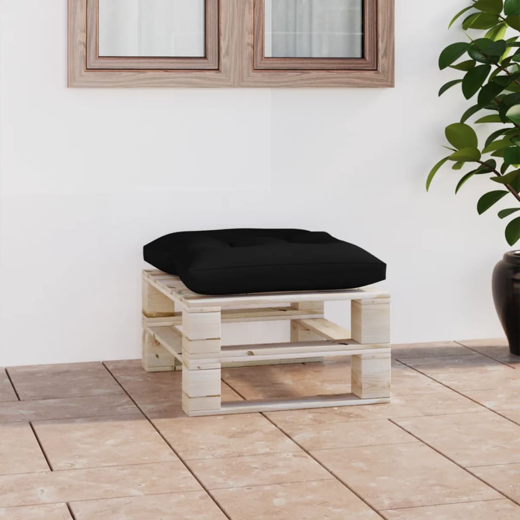 vidaXL Ogrodowy stołek z palet z czarną poduszką, drewno sosnowe