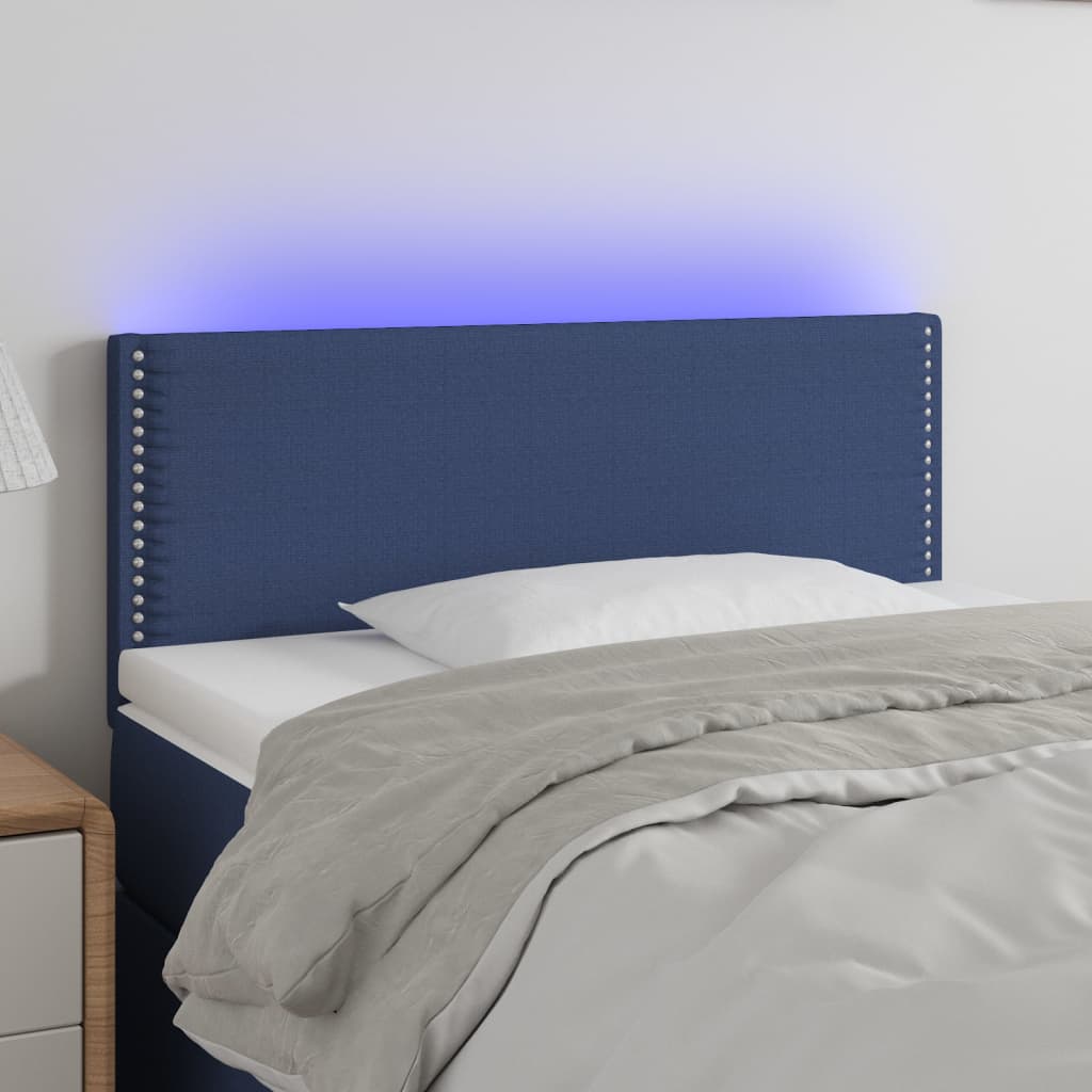 vidaXL Zagłówek do łóżka z LED, niebieski, 100x5x78/88 cm, tkanina