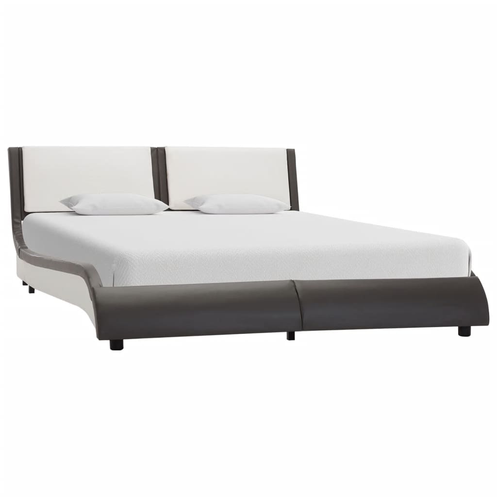 vidaXL Rama łóżka z LED, szaro-biała, sztuczna skóra, 120 x 200 cm