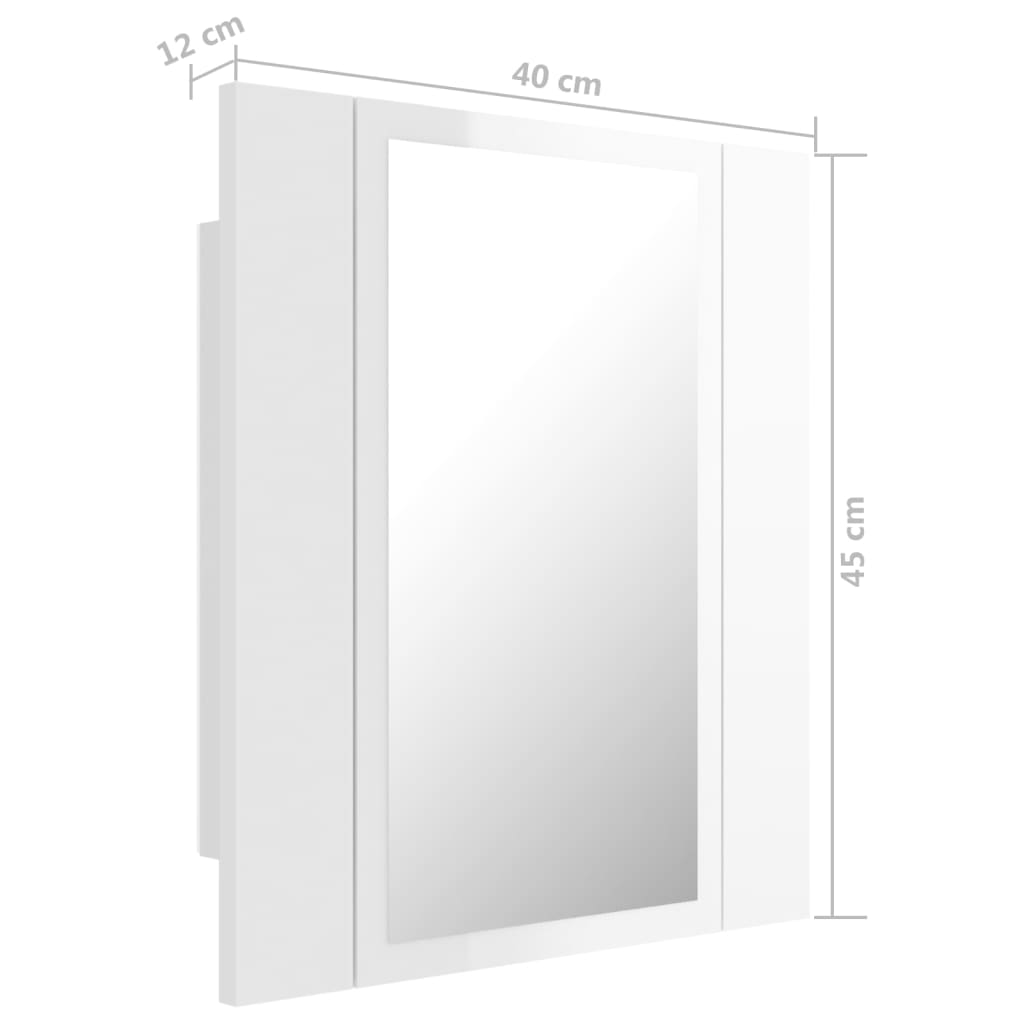 vidaXL Szafka łazienkowa z lustrem i LED, połysk, biała, akryl
