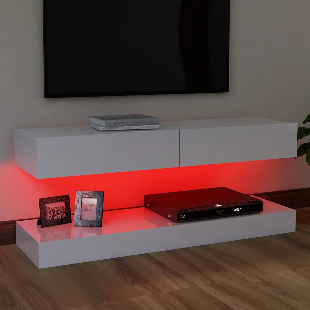 vidaXL Szafka TV z oświetleniem LED, wysoki połysk, biała, 120x35 cm