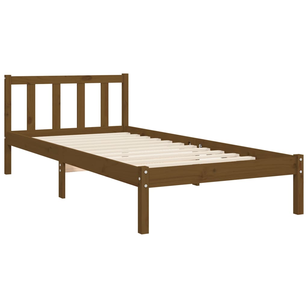 vidaXL Rama łóżka z wezgłowiem, miodowa, 3FT, pojedyncza, lite drewno
