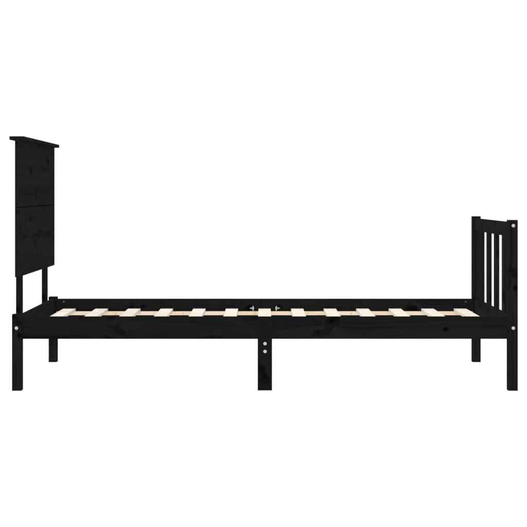vidaXL Rama łóżka z wezgłowiem, czarna, 100x200 cm, lite drewno