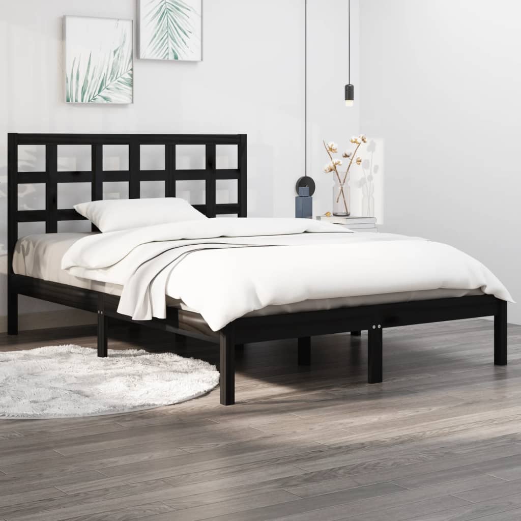 vidaXL Rama łóżka, czarna, lite drewno, 180x200 cm