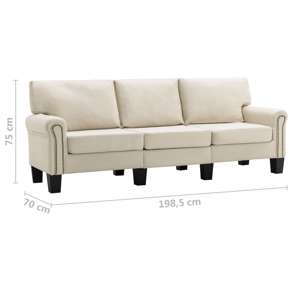 vidaXL 3-osobowa sofa, kremowa, tapicerowana tkaniną