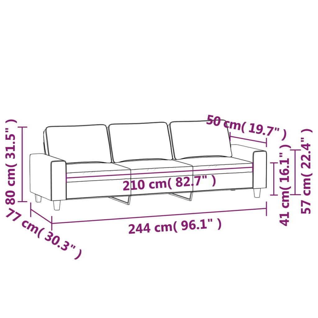 vidaXL 3-osobowa sofa, jasnoszary, 210 cm, tapicerowana mikrofibrą