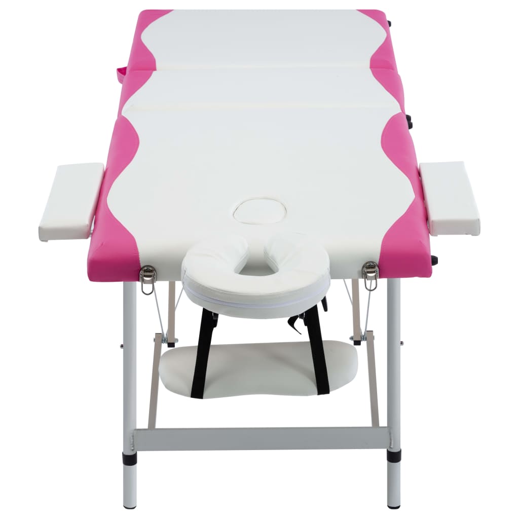 vidaXL Składany stół do masażu, 3-strefowy, aluminiowy, biało-różowy