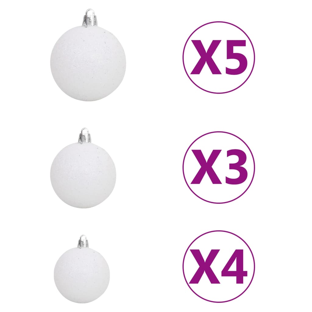 vidaXL Smukła choinka z lampkami i bombkami, biała, 120 cm
