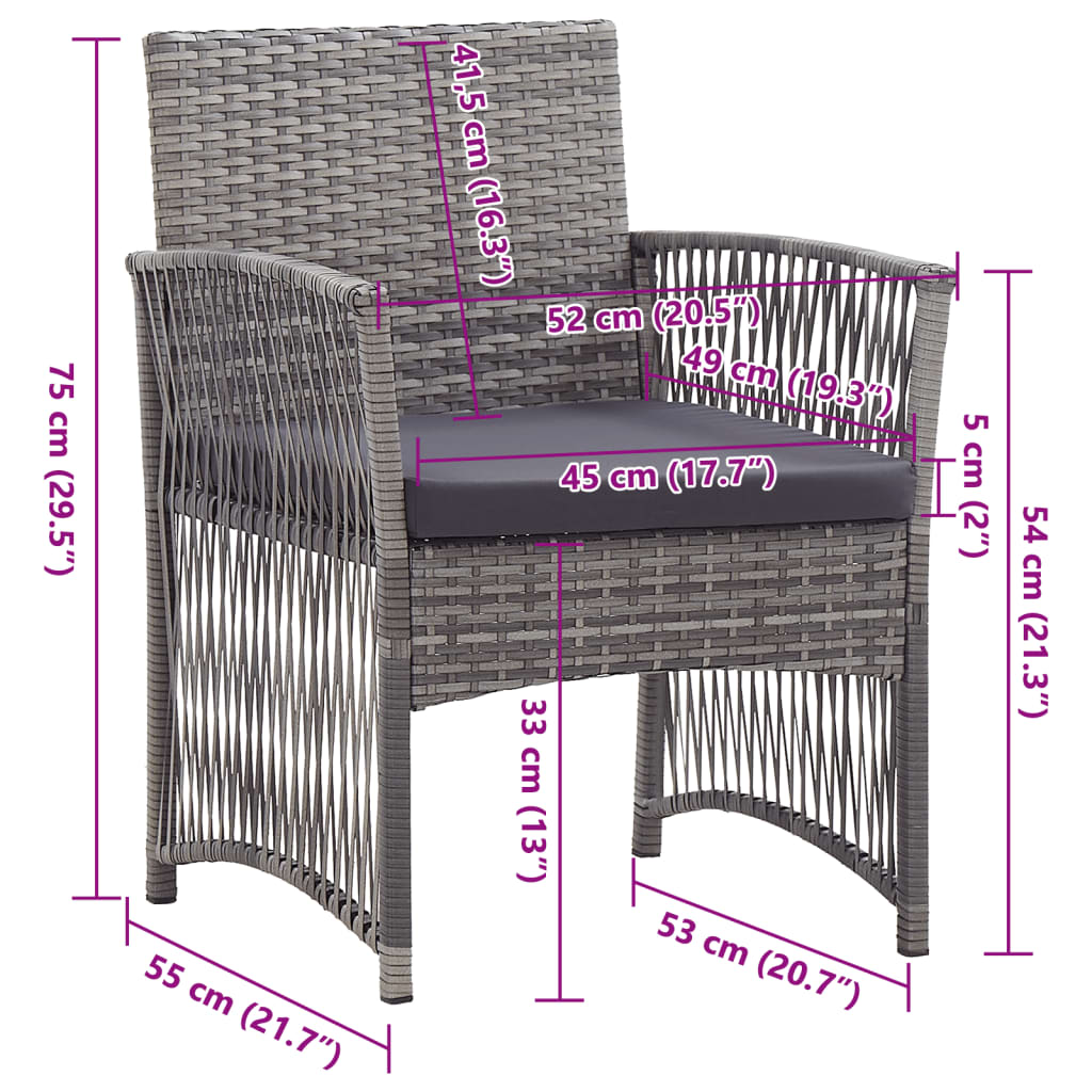 vidaXL Fotele ogrodowe z poduszkami, 2 szt., antracytowe, polirattan