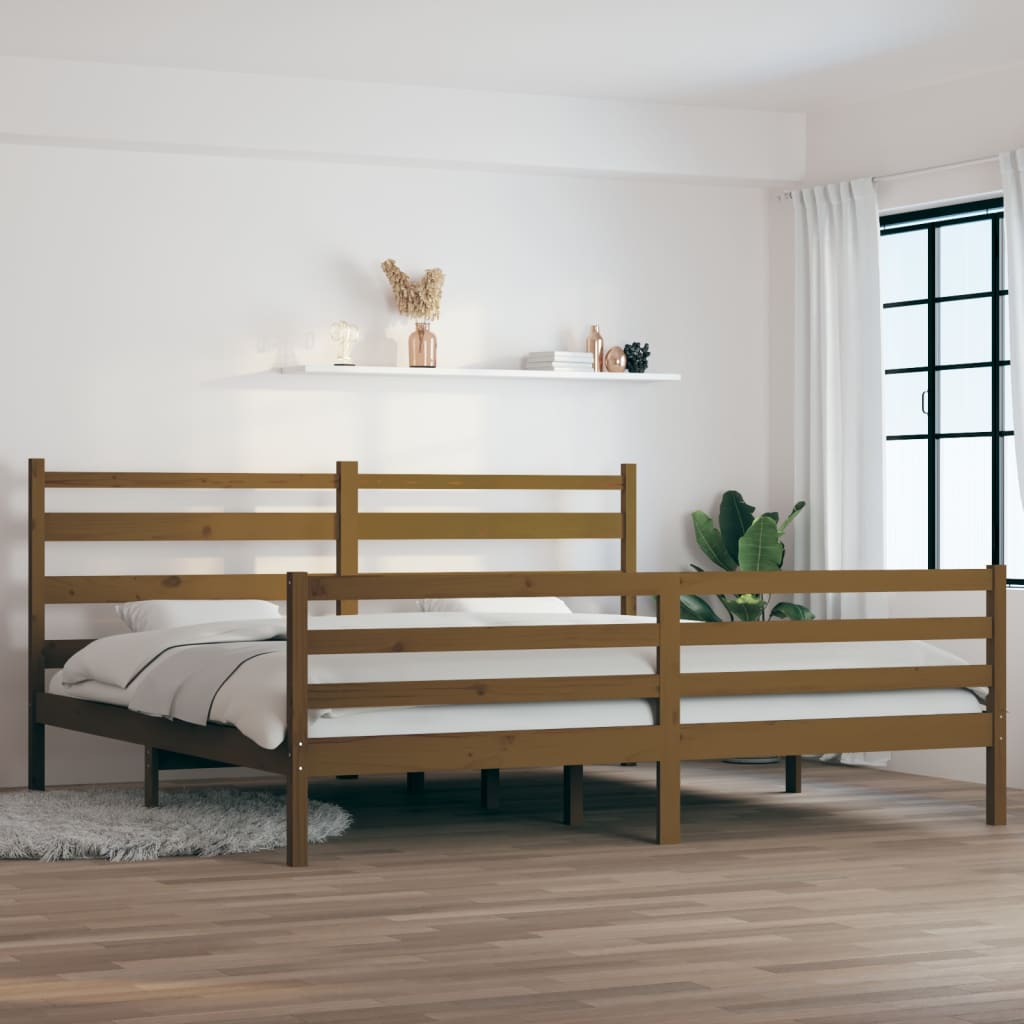 vidaXL Rama łóżka, lite drewno sosnowe, 200 x 200 cm, miodowy brąz