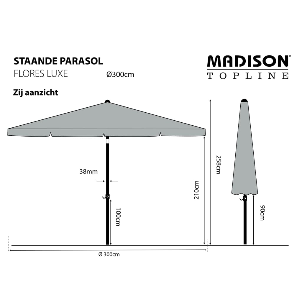 Madison Parasol ogrodowy, Flores Luxe, 300 cm, okrągły, szary